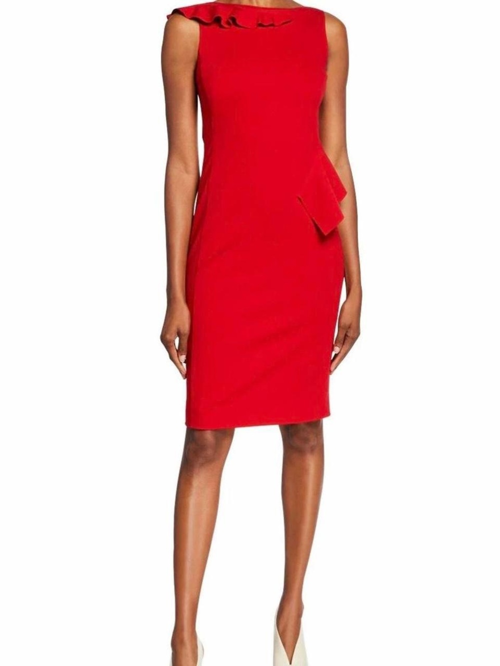 Akris Punto Red Sleeveless Sheath Dress with Ruffle Detail best fits size 6